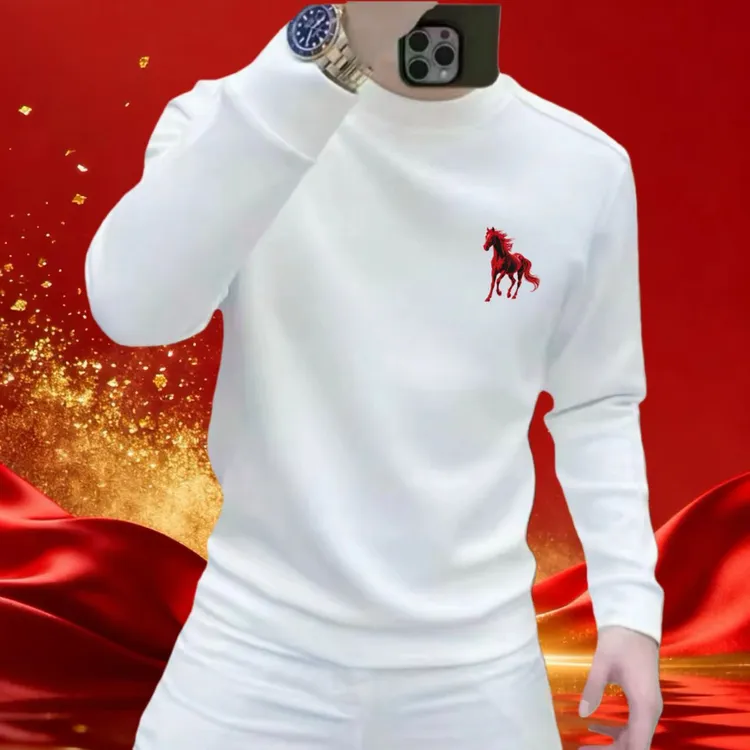 秋冬潮流男士圆领长袖卫衣马年印花华棉时尚休闲百搭上衣