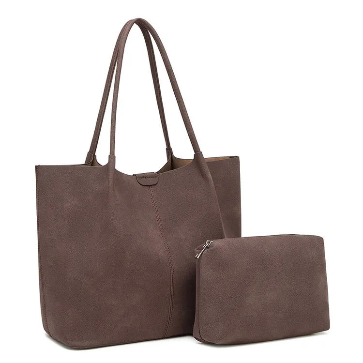 【新款时尚大容量通勤用麂皮绒简约纯色托特包适合上班背】