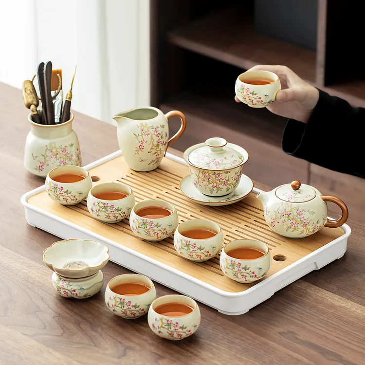 煌山汝窑茶具茶台一整套礼盒装教师节送恩师长辈乔迁新居生日礼物