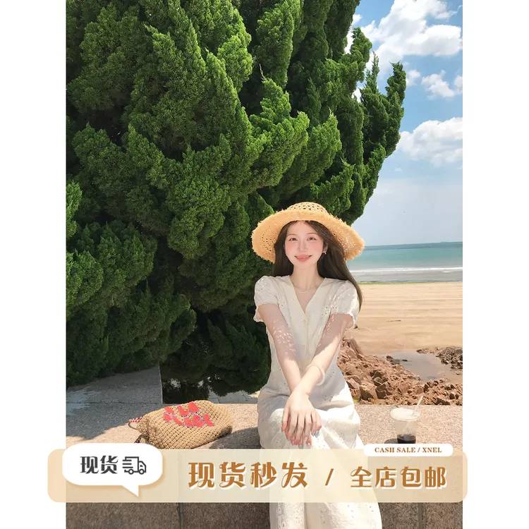 陳文文xenl【锦绣芳华】夏季新款气质重工收腰显瘦白色连衣裙女4956