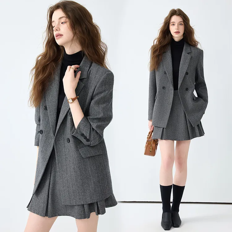 学院风西装外套女2025春秋新款气质高级感jk小西服百褶裙职业套装