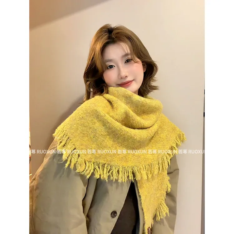 RUOXUN仿羊绒冬季保暖围巾男女通用流苏款氛围感软糯亲肤围脖披肩