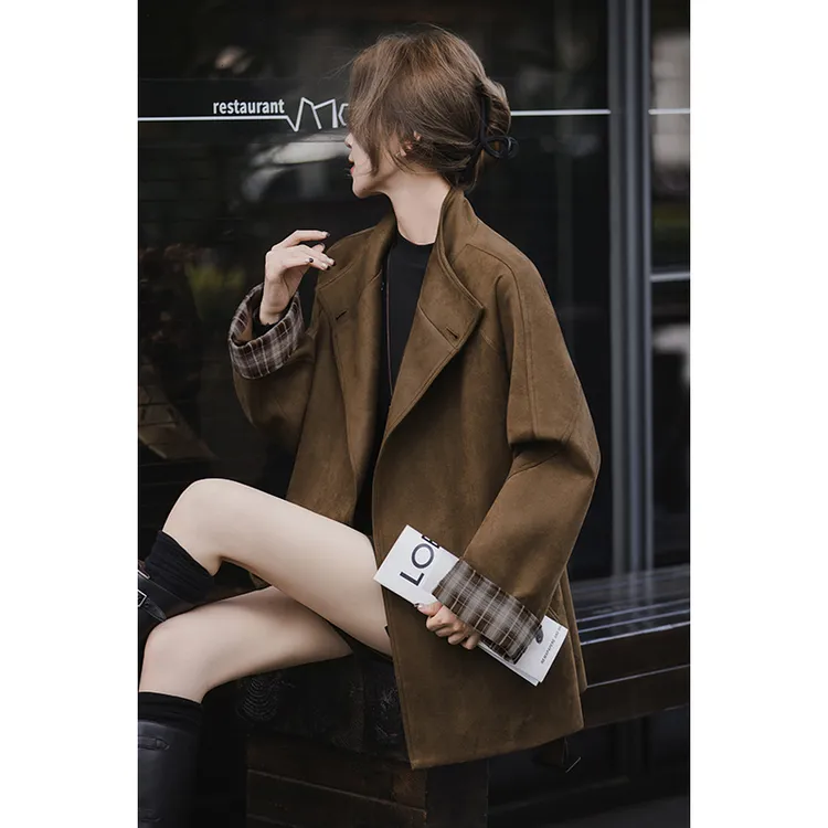 小谷粒风衣外套女2025年秋冬新款今年流行爆款小个子立领宽松上衣