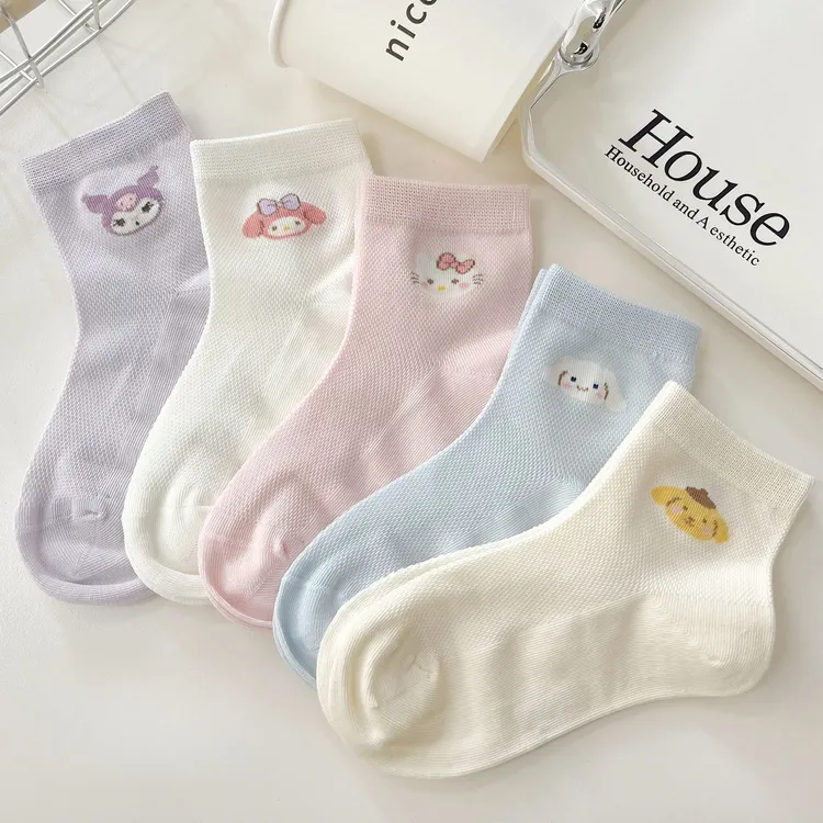 女童袜子夏天透气网眼女孩公主袜卡通库洛米韩版百搭ins夏季女袜
