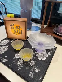 古法琉璃渐变莲花杯磨砂渐变琉璃莲花果盘