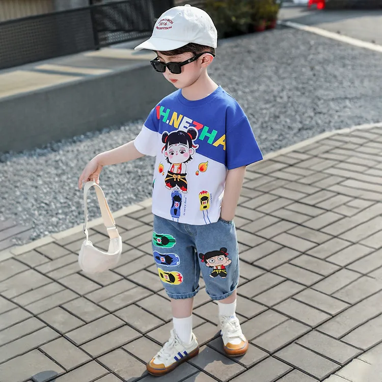 哪吒儿童衣服2025新款男童夏装套装网红宝宝薄款夏季潮酷痞帅男孩