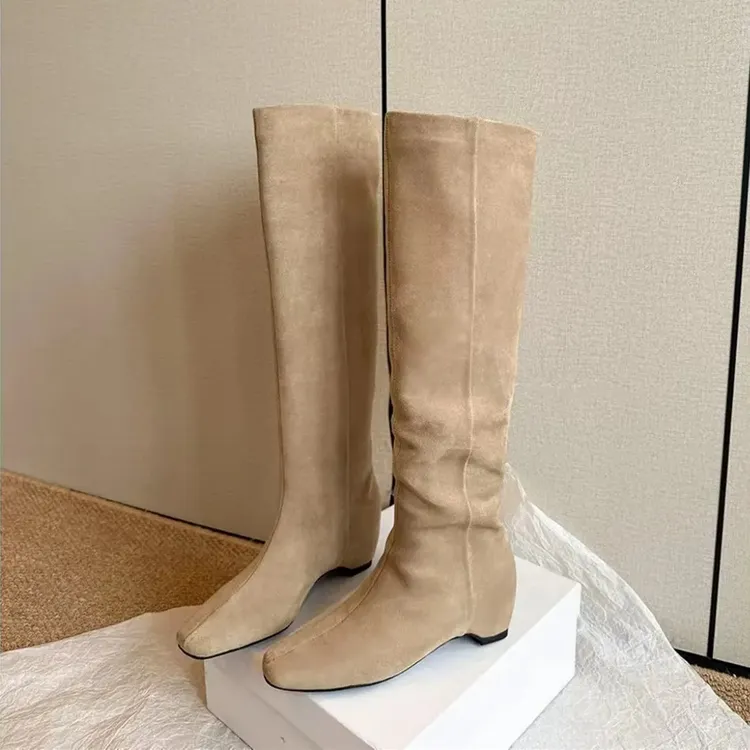 真皮小个子高筒靴5cm内增高时尚长筒不过膝靴秋冬加绒骑士靴单靴