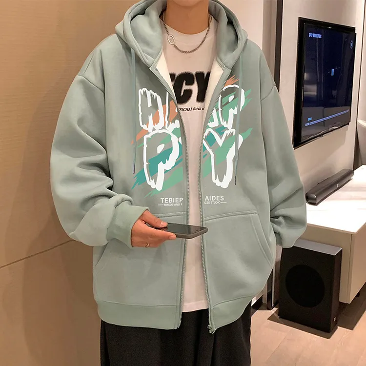 连帽开衫卫衣加厚男秋冬季新款宽松男装潮牌加绒百搭休闲外套上衣