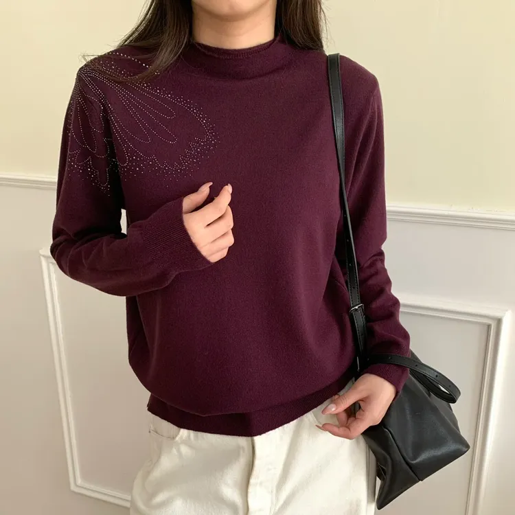 宽松型针织女常规圆领厚款衫半高领毛衣网红纯色