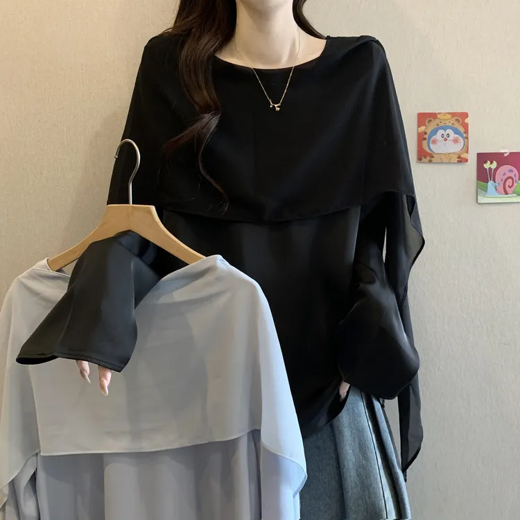 法式高级感缎面长袖衬衫秋季2025新款大码女装胖mm超好看小衫上衣