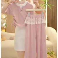 【现货在仓】2025夏季新款时尚休闲百搭编织宫廷风花苞袖T恤套装