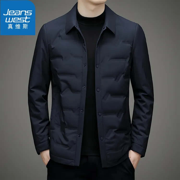 真维斯Jeanswest轻薄羽绒服男士休闲外套秋冬季新款翻领衬衫夹克