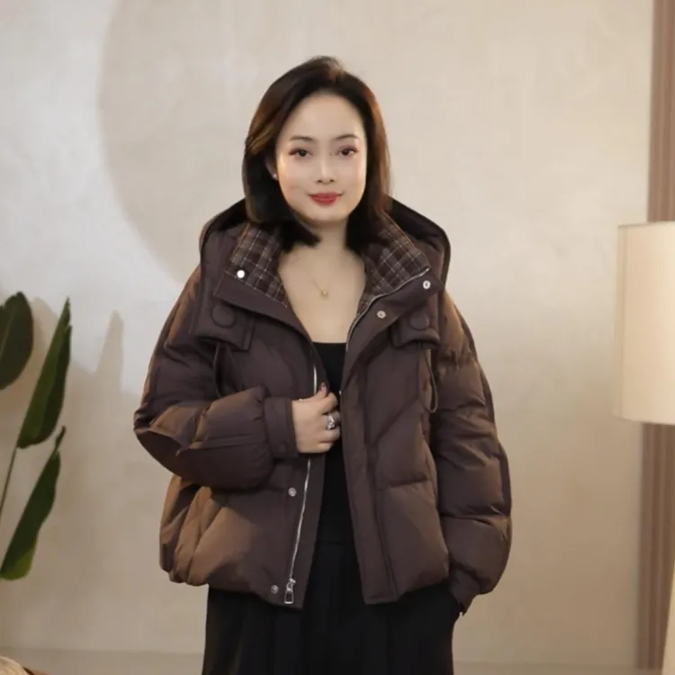 曼姐女装宽松短款棉衣女款拼接保暖连帽女宽松百搭2705