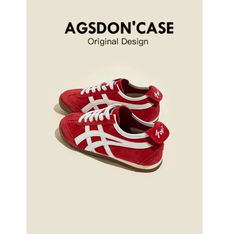 奥古狮登真皮德训鞋女2025新款美式复古平底休闲运动阿甘鞋板鞋女