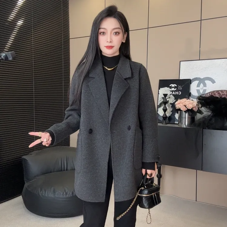 2025秋冬经典双面呢羊毛大衣韩版毛呢外套小个子西装大衣1026