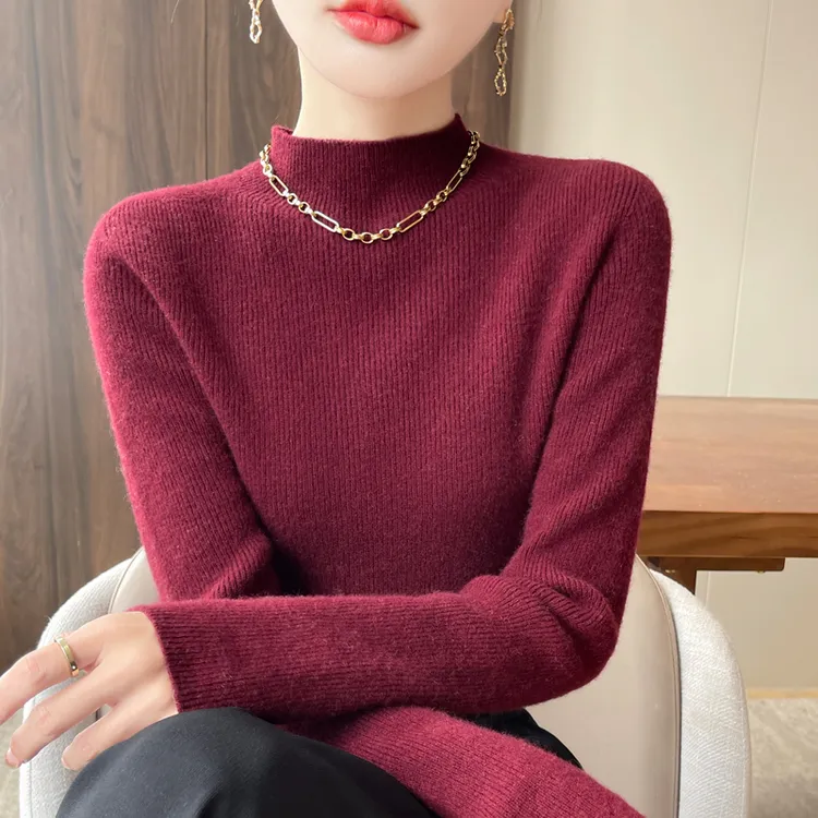 一线成衣无缝羊毛半高领 加厚针织衫女套头毛衣修身打底432