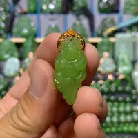 【闪购商品】和田玉吊坠(不含链)18K金镶嵌苹果绿逍遥佛