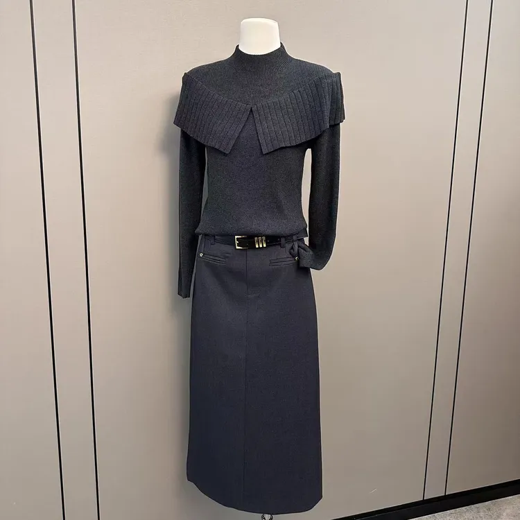 韩系时尚针织衫2026新款设计感荷叶边半高领百搭显瘦上衣K1-31