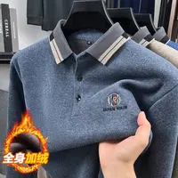 秋冬新款加绒厚款宽松型针织衫翻领polo领上装潮流上衣打底衫毛衣