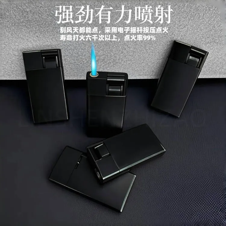 新款防风防爆双保障打火机防锈持久耐用可循环充气直冲防风蓝焰强