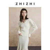 致知 一寸金 羊毛V领毛衫温柔2025年秋季新款ZZ2EAKZN050