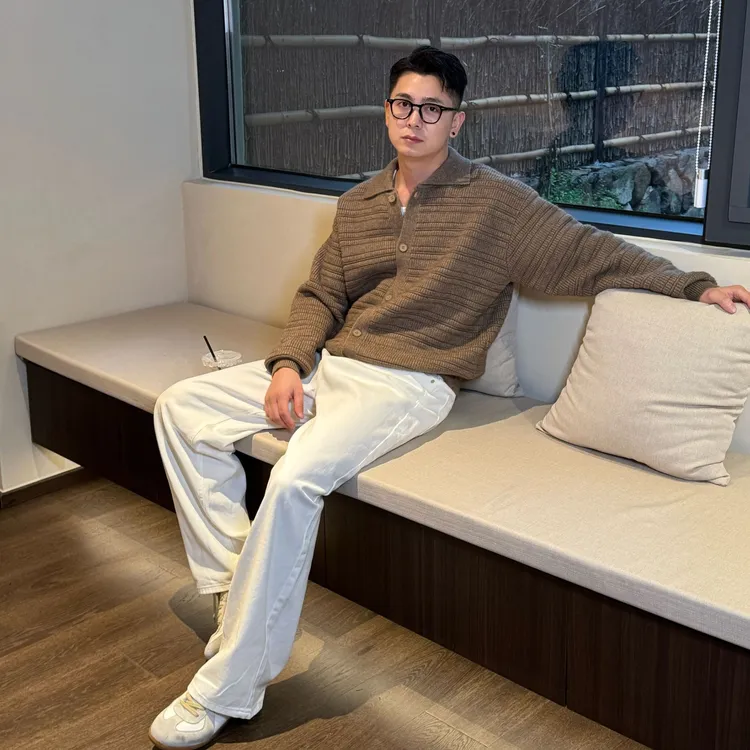 GP2 2025aw暖男素雅条纹针织开衫秋季男舒适外穿翻领宽松毛衣外套