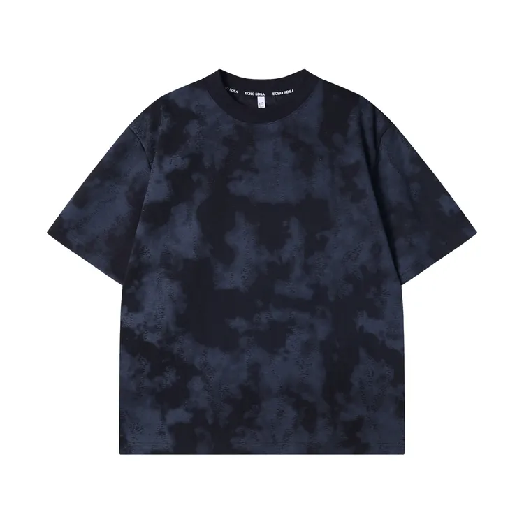 夏季高级感新款韩版撞色割破圆领短袖T恤宽松潮流情侣休闲上衣