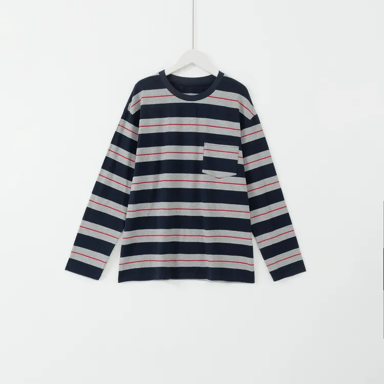几里与麻 松弛感美式复古条纹长袖T恤 衣长66胸围109 2102045