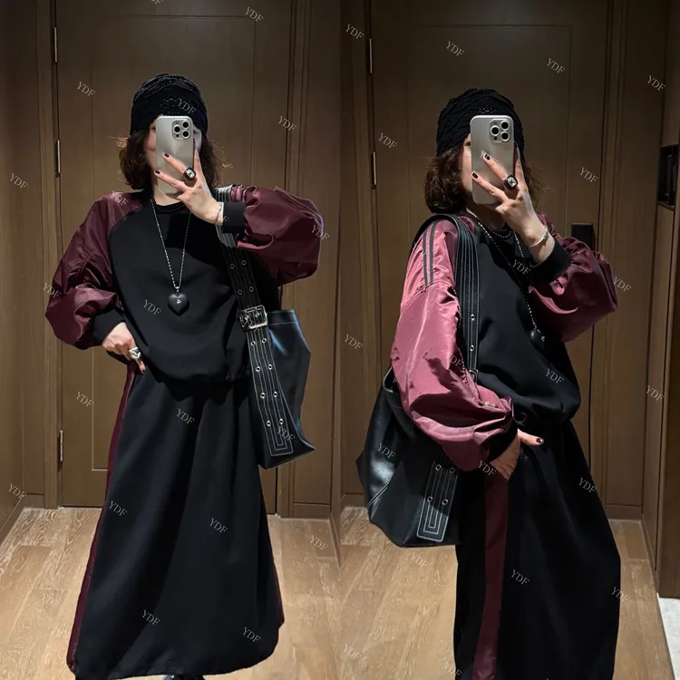 YDFSTUDIO小众【休闲主义】欧货高品撞色拼接设计上衣+半身裙套装