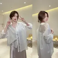 KA45蕾丝拼接层次假两件防晒衬衣