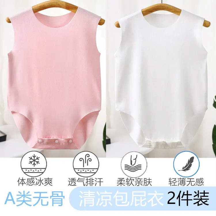极简风三角爬夏季爬服哈衣轻薄婴儿无袖连腿包屁衣莫代尔睡衣护肚