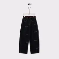 AELE【丝绒红腰带】明线休闲弯刀显瘦丹宁蓝牛仔裤 K853 3036 AD