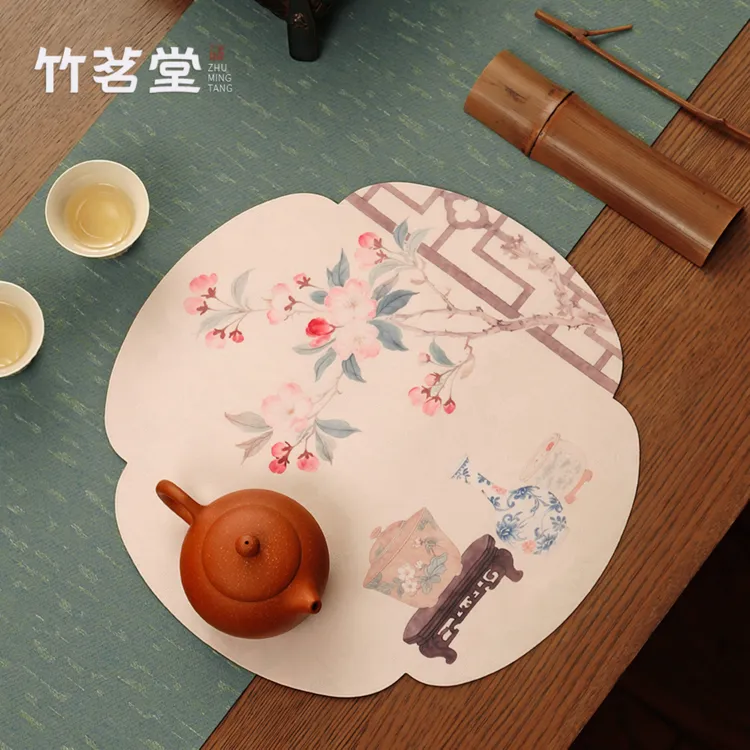 香云纱海棠茶席干泡席茶垫防烫隔热垫禅意桌旗茶桌布壶承垫茶盘垫