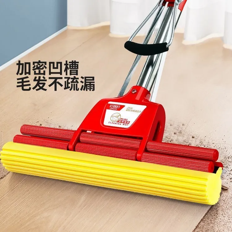 好媳妇拖把家用大号吸水胶棉拖把干湿两用海绵拖布滚轮式免手洗