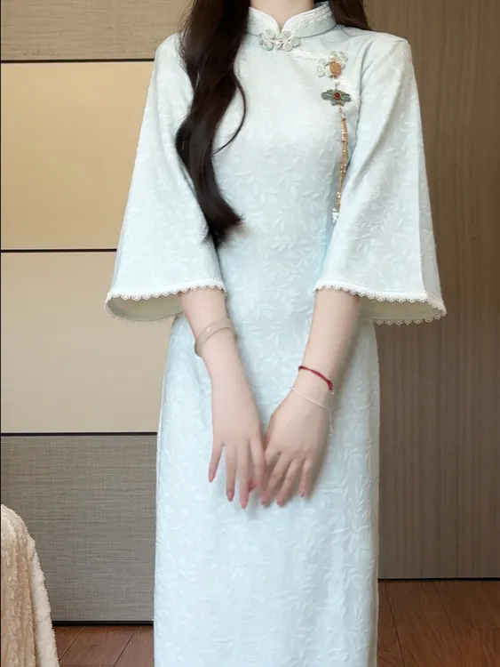 新中式超好看蓝色旗袍2025秋季新款国风改良气质高级感少女连衣裙