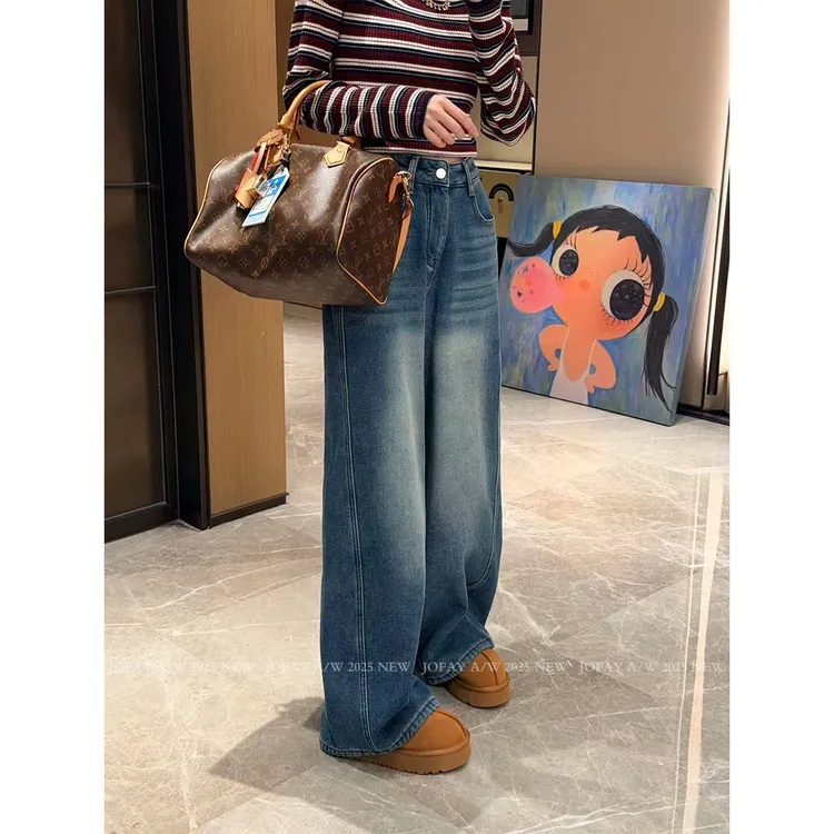 |王牌牛仔裤|水洗阔腿牛仔 宽松阔腿加绒加厚 秋冬款百搭 K1731  