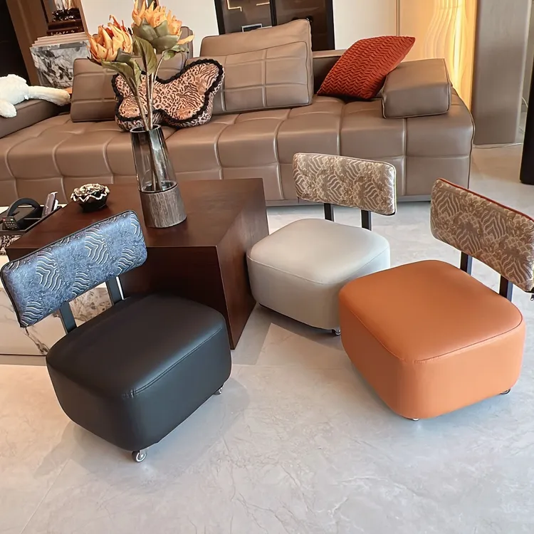 万向轮客厅溜溜换鞋椅子轻奢家用换鞋凳滑轮凳子旋转矮凳靠背