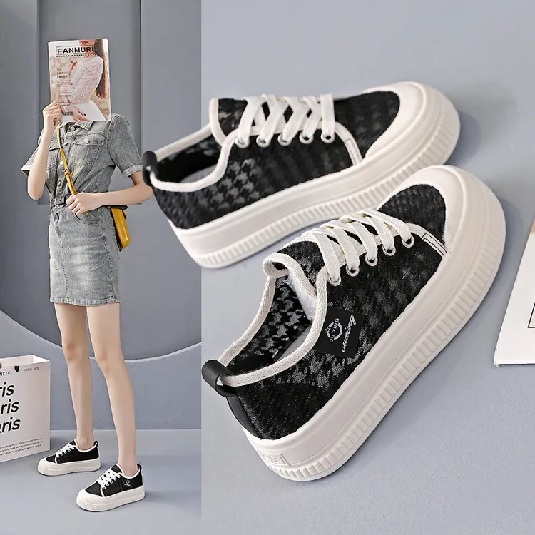 学生女款2025新款夏季网面透气厚底小白鞋运动休闲板鞋薄款百搭