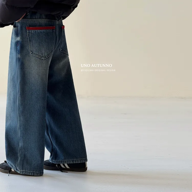 「UNO AUTUNNO」【浅沙牛仔】加绒牛仔女中大童冬季直筒牛仔裤GD2525