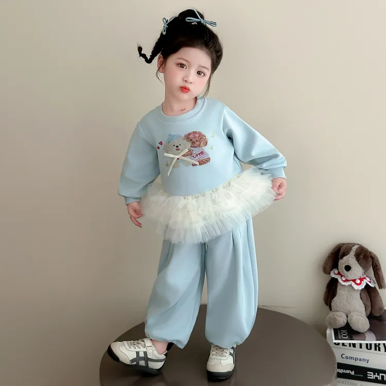 女童洋气春秋季2025新款韩版休闲卫衣卫裤甜美套装女宝宝外穿秋装