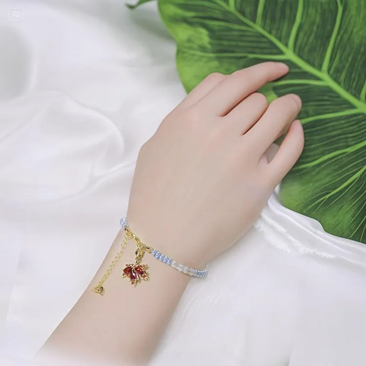 铜合金仿珍珠手链铜合金仿珍珠植物花卉女款女生ins小饰品手串