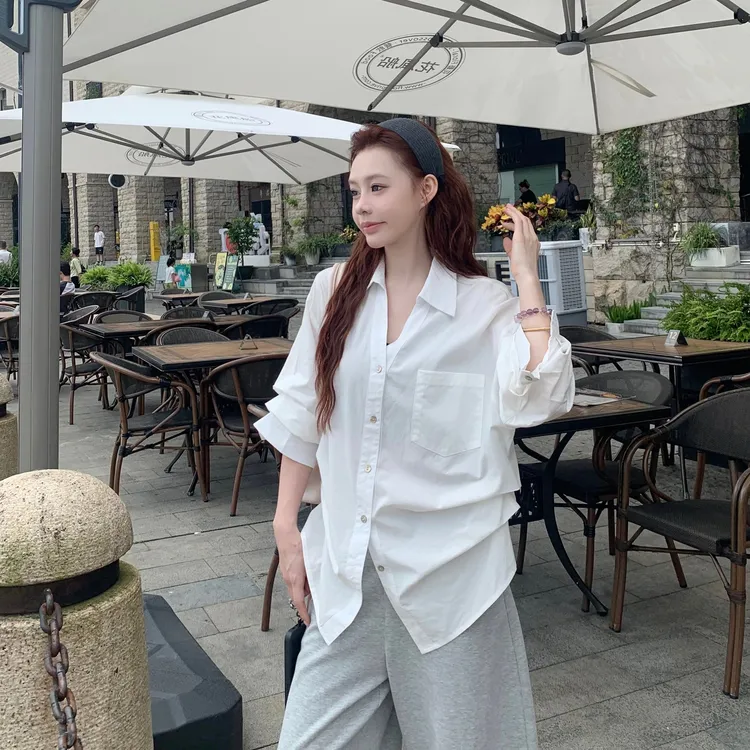 3MER 韩系慵懒感白色衬衫