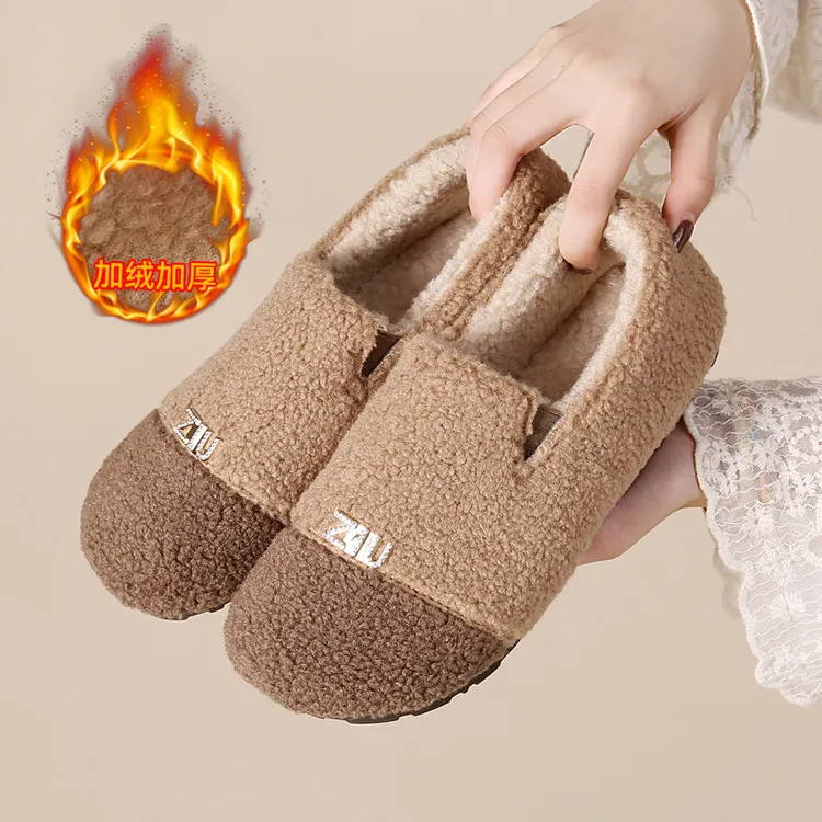 鞋子女款秋冬毛毛鞋加绒加厚豆豆鞋棉潮流风拼色一脚蹬冬季女棉鞋