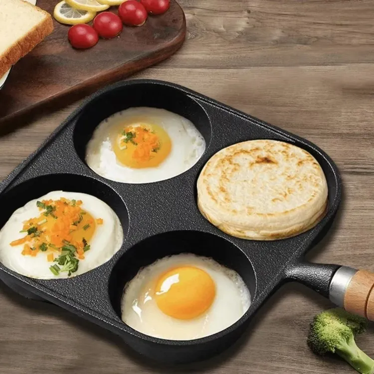 家用铸铁四孔煎蛋锅无涂层加深鸡蛋煎锅直径17cm需要开锅