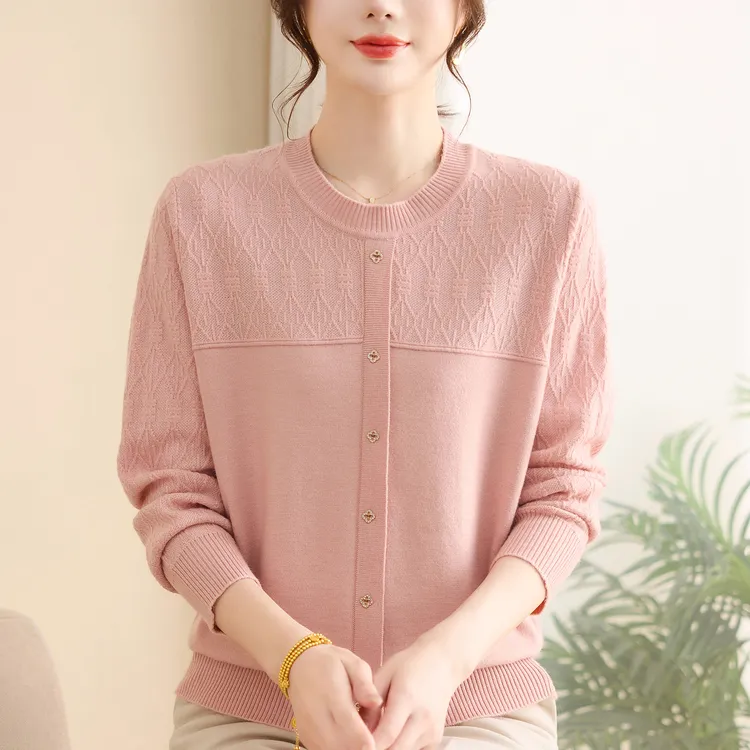 洋气中年妈妈秋装长袖针织上衣薄款毛衣2025年新款女装春秋打底衫