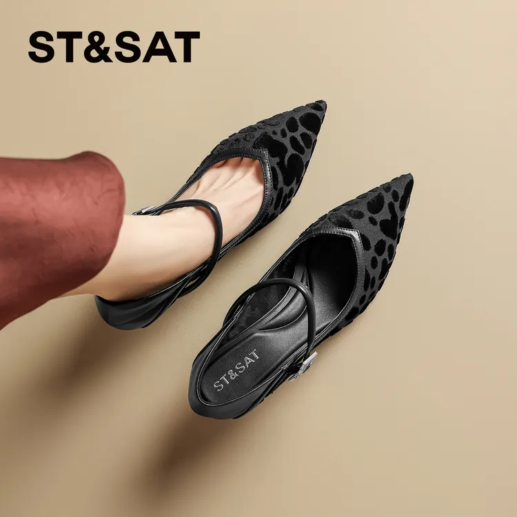 星期六透气高跟鞋女款2025秋季新款轻奢气质百搭鞋子豹纹小众单鞋