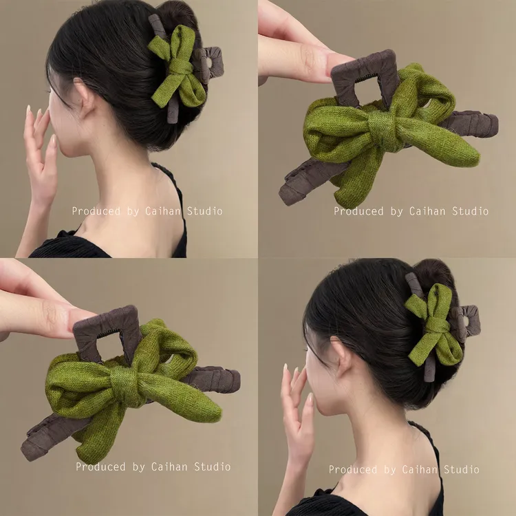 抹茶拿铁_森系蝴蝶结抓夹女2025新款大号鲨鱼夹发量大后脑勺盘发