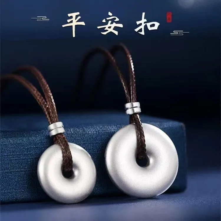 吊坠足银 古法实心平安扣吊坠情侣时尚民族风复古足银项链挂件