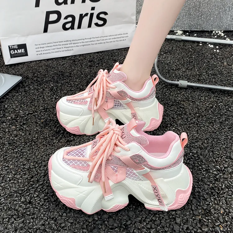 欧洲站厚底水钻情侣老爹鞋女2025夏季新款百搭轻便透气休闲运动鞋