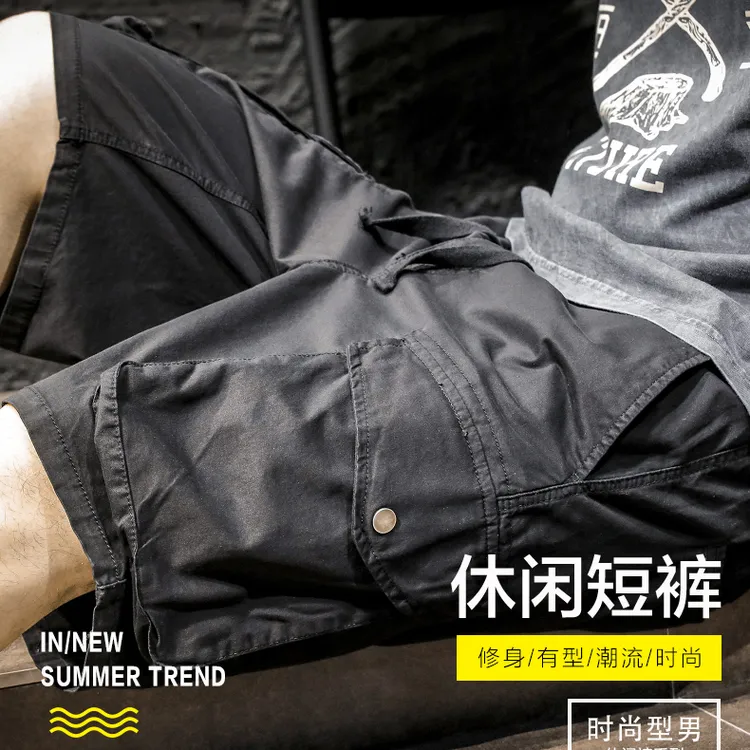 夏季棉质薄款复古工装裤短裤宽松潮牌直夏季薄款男士直筒牛仔短裤